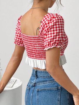 Camisa de franela a cuadros ultra corta para mujer