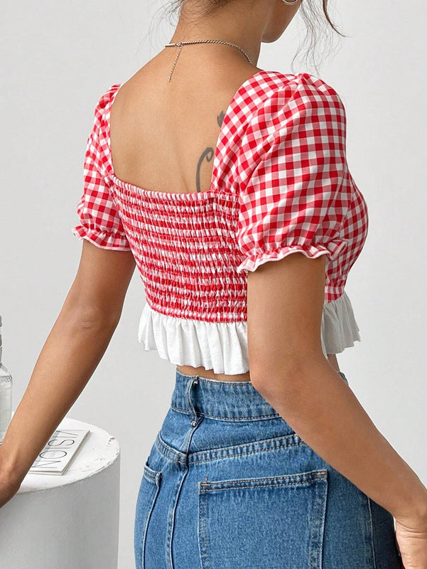 Camisa de franela a cuadros ultra corta para mujer
