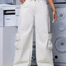 EZwear Pantalones Jeans anchos informales con pierna ancha y bolsillos para mujer, ropa de trabajo