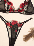 NEW Conjunto de lenceria de tres piezas bordado para mujer, uniforme y disfraz transparente de una pieza