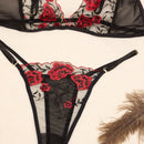 NEW Conjunto de lenceria de tres piezas bordado para mujer, uniforme y disfraz transparente de una pieza