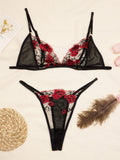 NEW Conjunto de lenceria de tres piezas bordado para mujer, uniforme y disfraz transparente de una pieza
