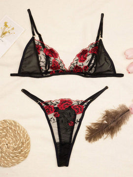 NEW Conjunto de lenceria de tres piezas bordado para mujer, uniforme y disfraz transparente de una pieza