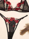 NEW Conjunto de lenceria de tres piezas bordado para mujer, uniforme y disfraz transparente de una pieza