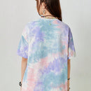 Neu Camiseta casual de manga corta, cuello redondo y hombros descubiertos para mujer, con estampado de tie-dye y diseno suelto de estilo callejero