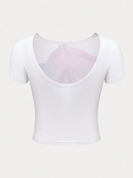 Camiseta casual de verano para mujer con estampado floral, cuello redondo y manga corta
