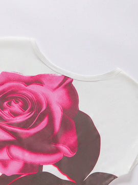 Camiseta casual de verano para mujer con estampado floral, cuello redondo y manga corta