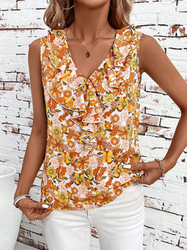 Clasi Camisa de mujer con ribete de volantes y cuello en V