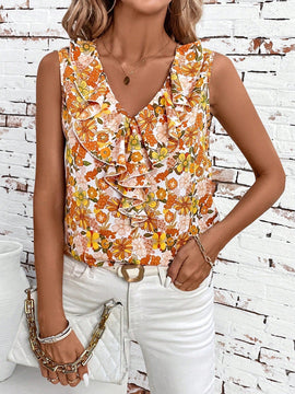 Clasi Camisa de mujer con ribete de volantes y cuello en V