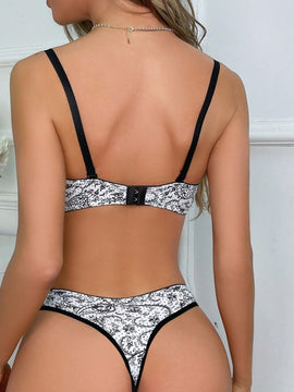 Conjunto de sosten y panty de encaje sexy para mujer