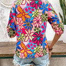 LUNE Blusa de verano para vacaciones con estampado floral y cuello redondo