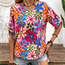 LUNE Blusa de verano para vacaciones con estampado floral y cuello redondo