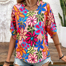 LUNE Blusa de verano para vacaciones con estampado floral y cuello redondo