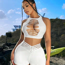 SXY Pantalones cortos sexys y ajustados de verano para mujer con malla empalmada
