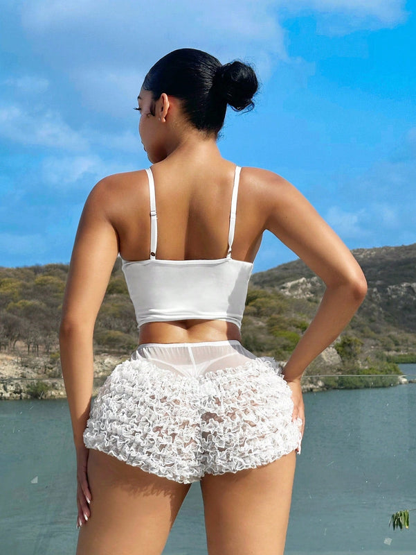 SXY Shorts ultra cortos blancos de cintura baja para mujer para el verano en la playa