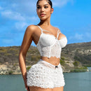 SXY Shorts ultra cortos blancos de cintura baja para mujer para el verano en la playa