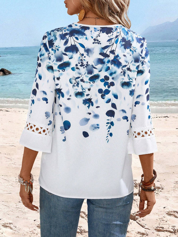 EMERY ROSE Camisa blanca casual de manga larga con estampado grafico para mujer, ropa de estilo vintage para maestras en otono