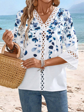 EMERY ROSE Camisa blanca casual de manga larga con estampado grafico para mujer, ropa de estilo vintage para maestras en otono
