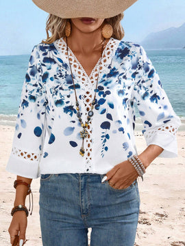EMERY ROSE Camisa blanca casual de manga larga con estampado grafico para mujer, ropa de estilo vintage para maestras en otono
