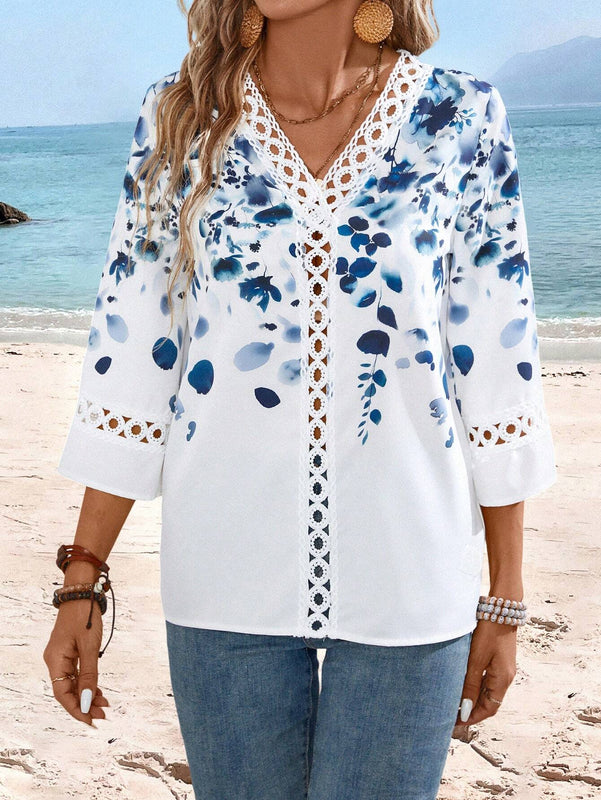 EMERY ROSE Camisa blanca casual de manga larga con estampado grafico para mujer, ropa de estilo vintage para maestras en otono