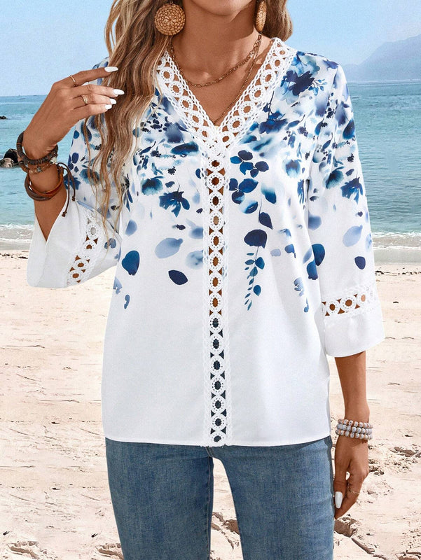 EMERY ROSE Camisa blanca casual de manga larga con estampado grafico para mujer, ropa de estilo vintage para maestras en otono