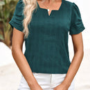 Camisa de verano para mujer con cuello en V pequeno y pliegues en las mangas, con punos de manga corta