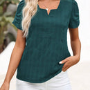 Camisa de verano para mujer con cuello en V pequeno y pliegues en las mangas, con punos de manga corta