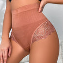 Panties de encaje con parches de cintura alta para mujer, 1 pieza