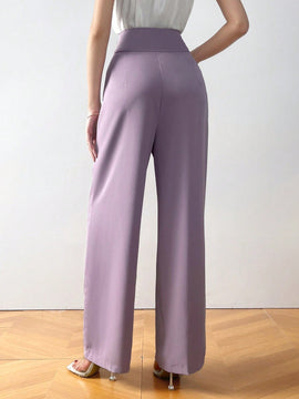 Modely Pantalones casuales de mujer con cintura alta y pierna recta de unicolor