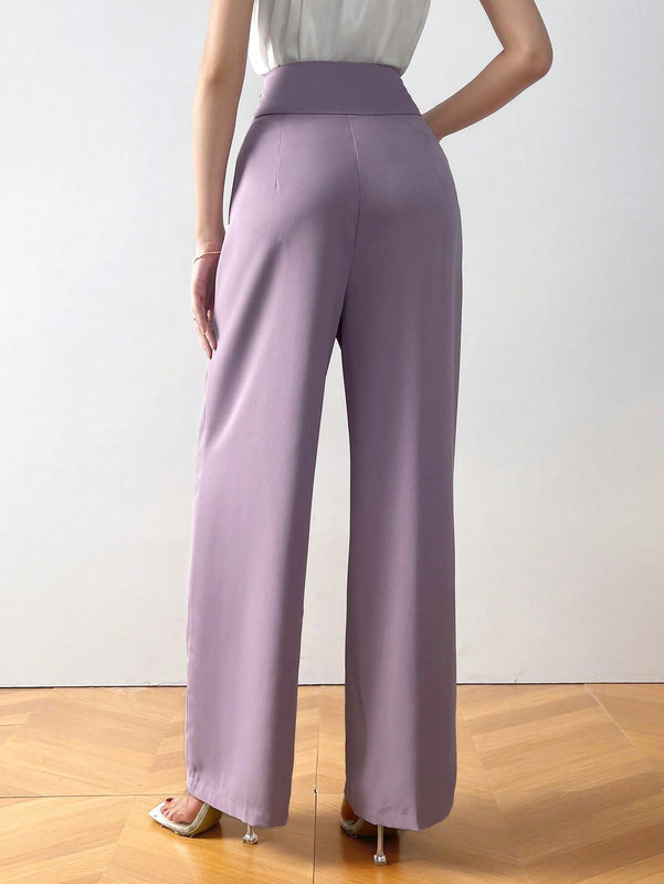 Modely Pantalones casuales de mujer con cintura alta y pierna recta de unicolor