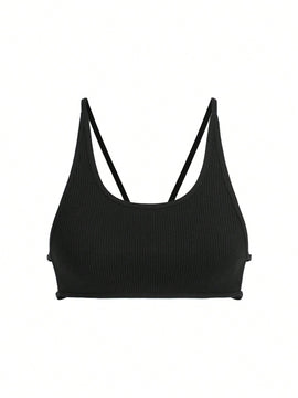 Leisure Sujetador sin acolchado con cuello en U, sin costuras, con ribete acanalado y atado en la espalda, ropa interior comoda para mujer