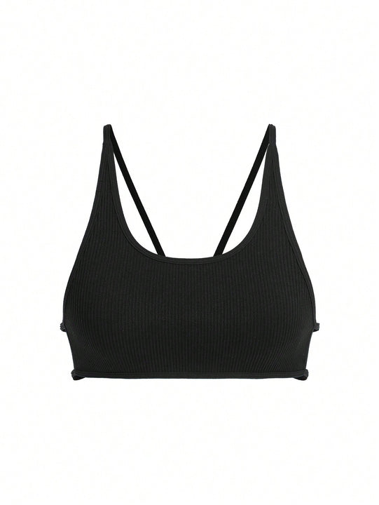 Leisure Sujetador sin acolchado con cuello en U, sin costuras, con ribete acanalado y atado en la espalda, ropa interior comoda para mujer