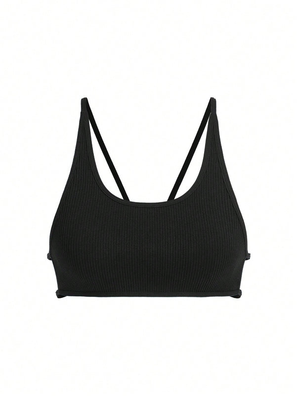 Leisure Sujetador sin acolchado con cuello en U, sin costuras, con ribete acanalado y atado en la espalda, ropa interior comoda para mujer