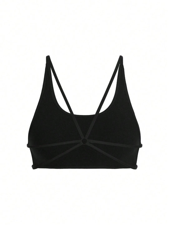 Leisure Sujetador sin acolchado con cuello en U, sin costuras, con ribete acanalado y atado en la espalda, ropa interior comoda para mujer