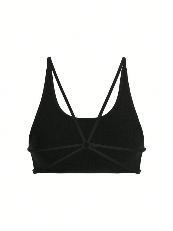Leisure Sujetador sin acolchado con cuello en U, sin costuras, con ribete acanalado y atado en la espalda, ropa interior comoda para mujer