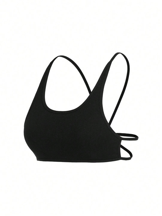 Leisure Sujetador sin acolchado con cuello en U, sin costuras, con ribete acanalado y atado en la espalda, ropa interior comoda para mujer