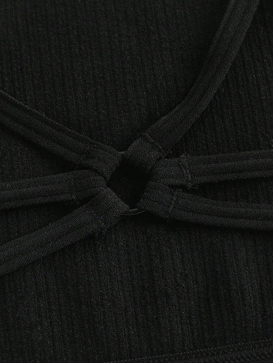 Leisure Sujetador sin acolchado con cuello en U, sin costuras, con ribete acanalado y atado en la espalda, ropa interior comoda para mujer