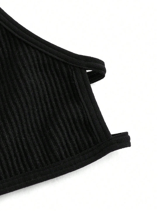 Leisure Sujetador sin acolchado con cuello en U, sin costuras, con ribete acanalado y atado en la espalda, ropa interior comoda para mujer