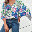 Clasi Blusa holgada de verano para mujer con estampado floral, manga acampanada y cuello en V