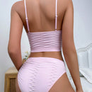 NEW Conjunto de sujetador rosa de verano comodo, delgado y transpirable con pliegues para mujer, que puede usarse como ropa exterior, ropa de dormir dulce y linda sin almohadillas
