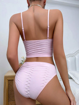 NEW Conjunto de sujetador rosa de verano comodo, delgado y transpirable con pliegues para mujer, que puede usarse como ropa exterior, ropa de dormir dulce y linda sin almohadillas