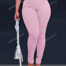 Apperloth a pantalon casual comodo para citas en color morado con cintura alta elastica, bolsillo inclinado ajustado y tobillera conica