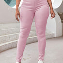 Apperloth a pantalon casual comodo para citas en color morado con cintura alta elastica, bolsillo inclinado ajustado y tobillera conica