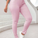 Apperloth a pantalon casual comodo para citas en color morado con cintura alta elastica, bolsillo inclinado ajustado y tobillera conica