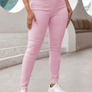 Apperloth a pantalon casual comodo para citas en color morado con cintura alta elastica, bolsillo inclinado ajustado y tobillera conica