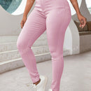 Apperloth a pantalon casual comodo para citas en color morado con cintura alta elastica, bolsillo inclinado ajustado y tobillera conica