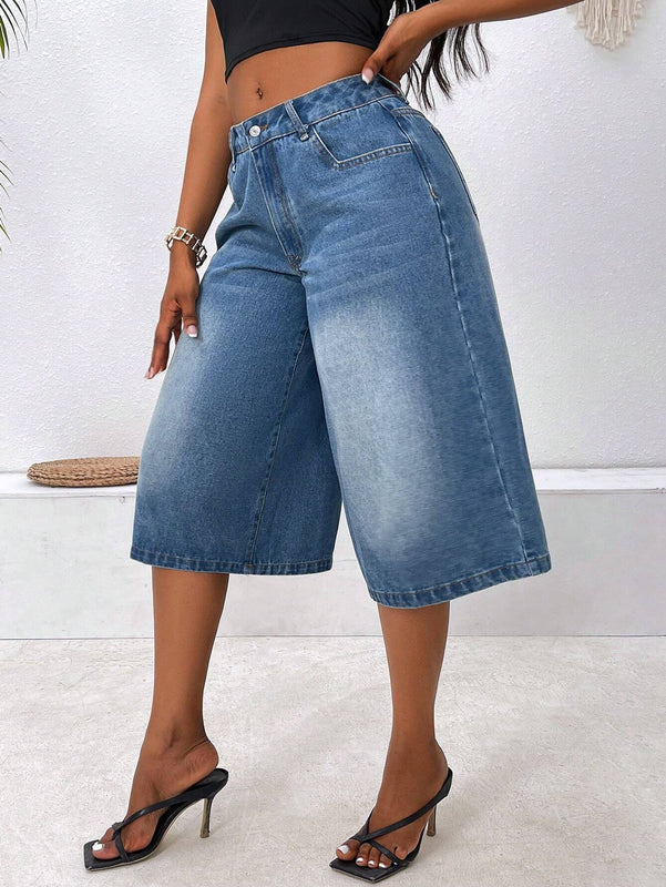 SXY Jeans de pierna ancha y ajuste holgado para mujer con bolsillo de siete puntos, casual