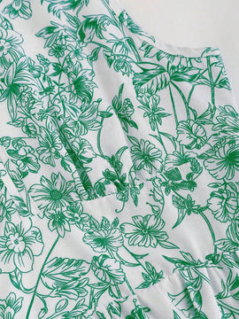 MOD Blusa sin mangas para mujer con estampado de plantas, dee de lazo trasero, dobladillo con volantes para vacaciones