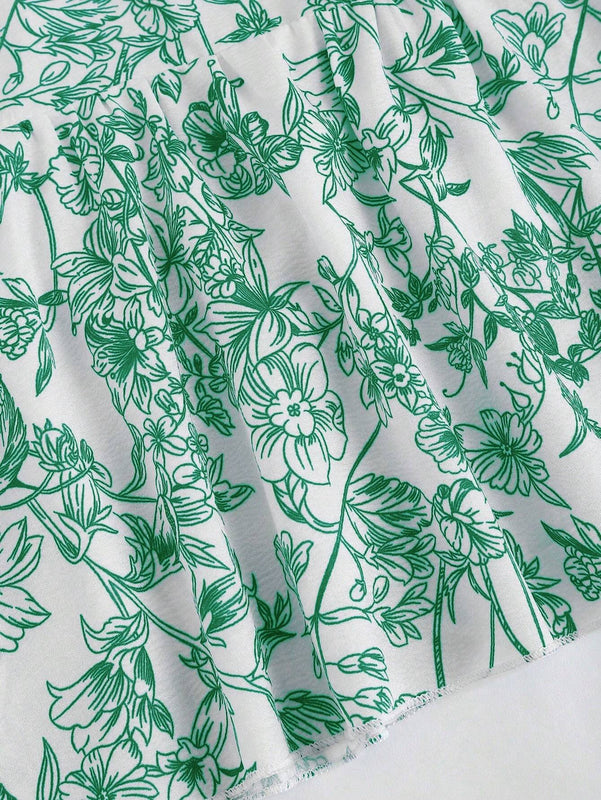 MOD Blusa sin mangas para mujer con estampado de plantas, dee de lazo trasero, dobladillo con volantes para vacaciones