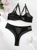 Conjunto De Sujetador De Mujeres De 1 Juego - Diseno Sexy De Malla Y Hueco Con Material Transparente